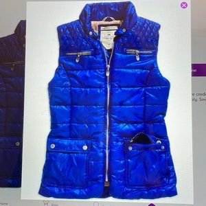 Timeout California brand, royal blue down vest, size M, never worn- new.